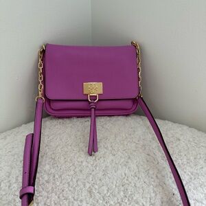 Tory Burch Eve Vibrant Purple Crossbody Bag with Gold Chain